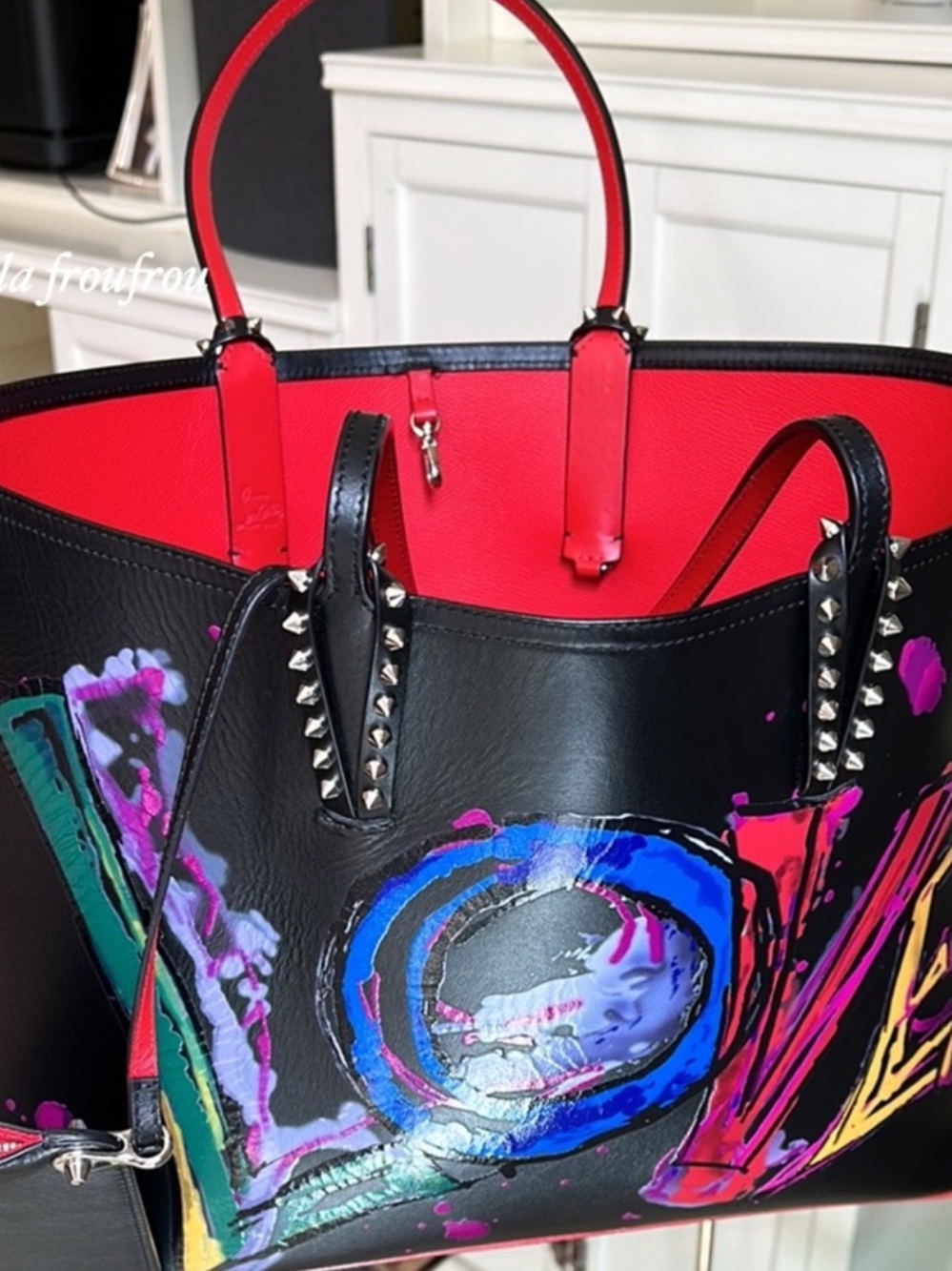 Black Painted 'LOVE' Tote Bag with Pink Trim - Picture 9 of 10